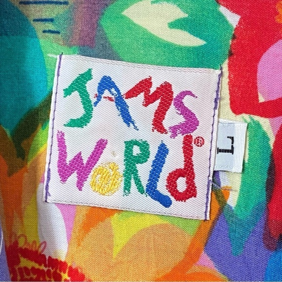 JAMS WORLD Hawaiian Shirt 80s Pop Art Bold Floral Colorful Plaid Print Large - Picture 8 of 11